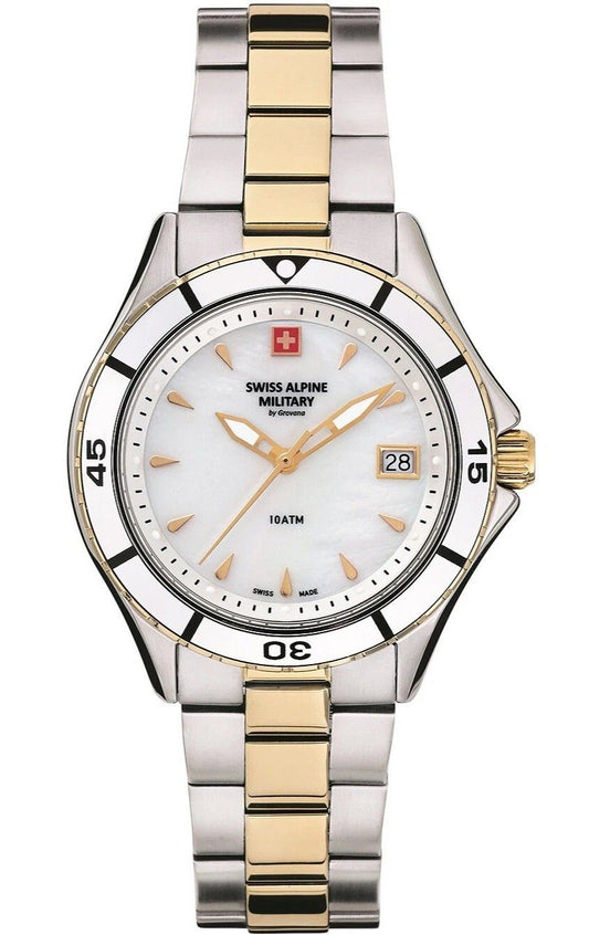 Swiss Alpine Military Aquatech Ladies White Perlmutt-Zifferblatt Quarz 7740.1143 100M Damenuhr