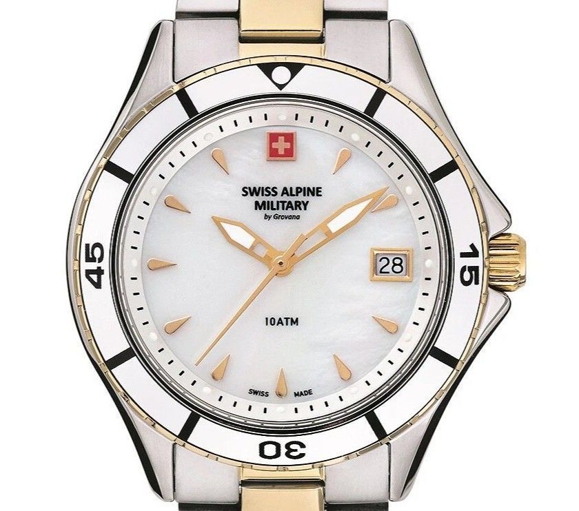 Swiss Alpine Military Aquatech Ladies White Perlmutt-Zifferblatt Quarz 7740.1143 100M Damenuhr