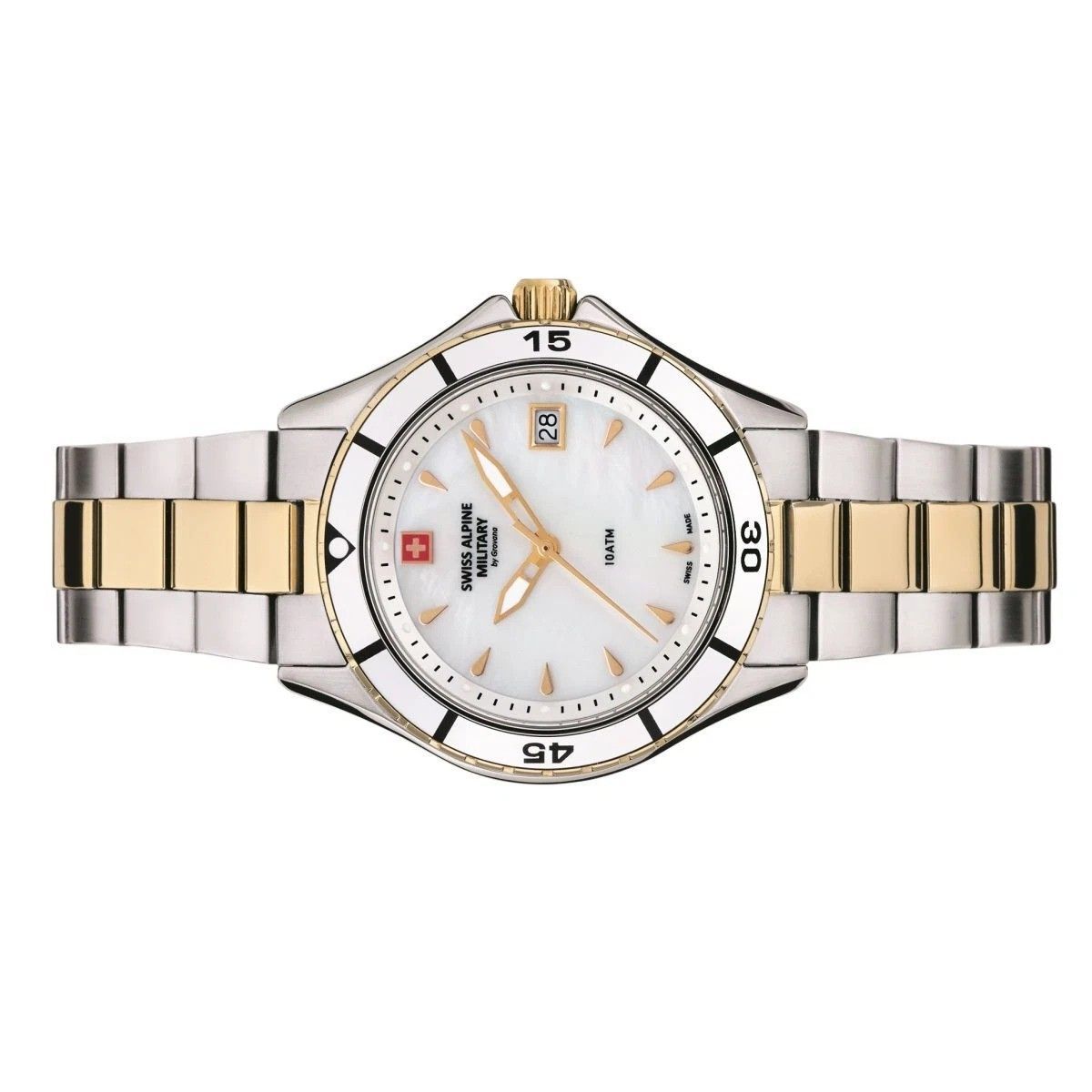 Swiss Alpine Military Aquatech Ladies White Perlmutt-Zifferblatt Quarz 7740.1143 100M Damenuhr