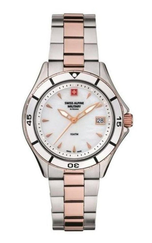 Swiss Alpine Military Aquatech Ladies White Perlmutt-Zifferblatt Quarz 7740.1153 100M Damenuhr