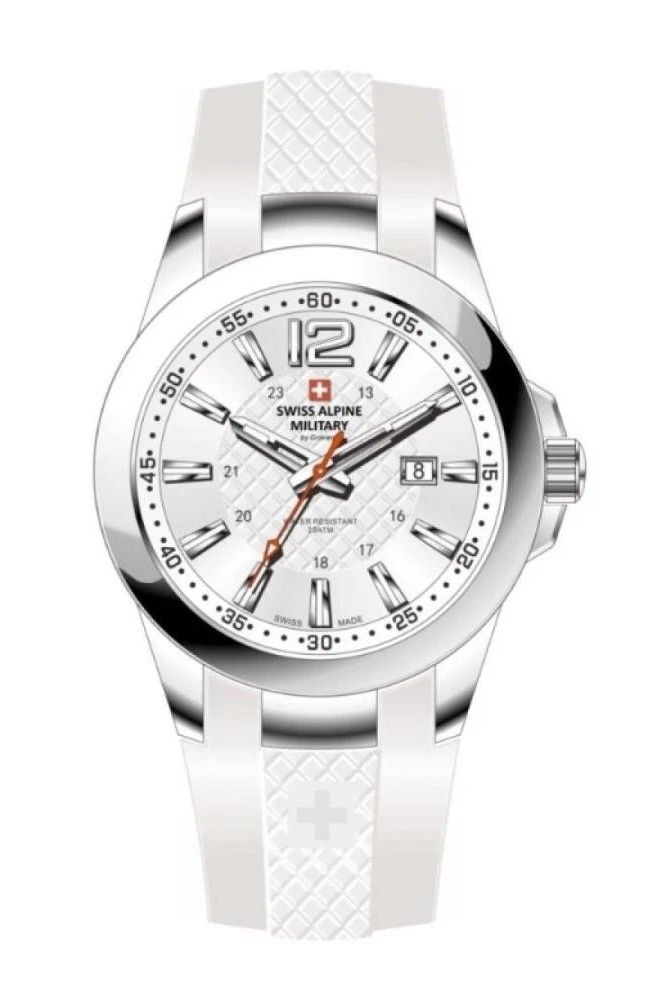Swiss Alpine Military Combat Air Ladies Silicone Strap White Dial Quarz 7758.1833 Damenuhr
