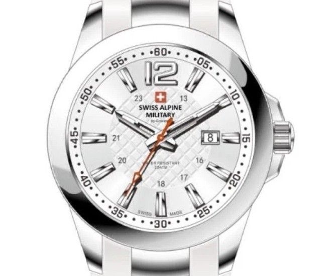 Swiss Alpine Military Combat Air Ladies Silicone Strap White Dial Quarz 7758.1833 Damenuhr