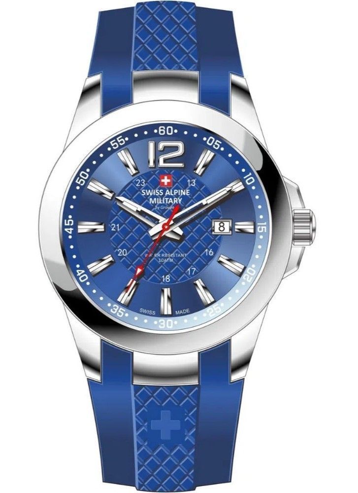 Swiss Alpine Military Combat Air Ladies Silicone Strap Blaues Zifferblatt Quarz 7758.1835 Damenuhr