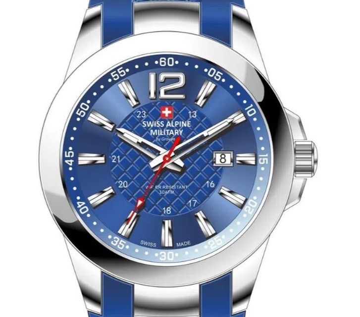 Swiss Alpine Military Combat Air Ladies Silicone Strap Blaues Zifferblatt Quarz 7758.1835 Damenuhr