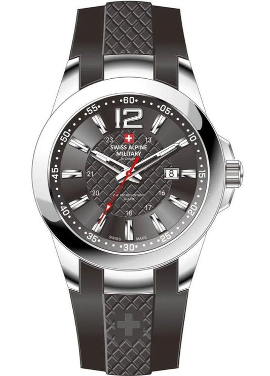 Swiss Alpine Military Combat Air Ladies Silicone Strap Schwarzes Zifferblatt Quarz 7758.1837 Damenuhr