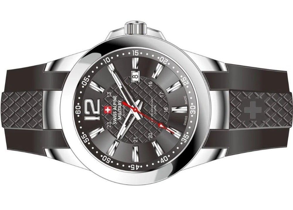 Swiss Alpine Military Combat Air Ladies Silicone Strap Schwarzes Zifferblatt Quarz 7758.1837 Damenuhr