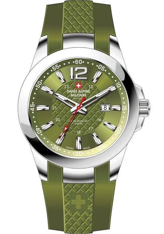 Swiss Alpine Military Combat Air Ladies Silicone Strap Grünes Zifferblatt Quarz 7758.1838 Damenuhr