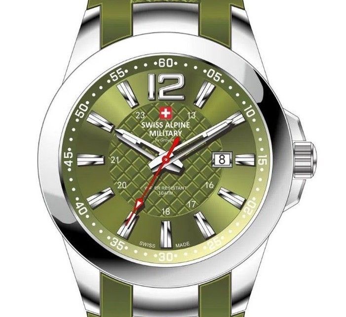 Swiss Alpine Military Combat Air Ladies Silicone Strap Grünes Zifferblatt Quarz 7758.1838 Damenuhr