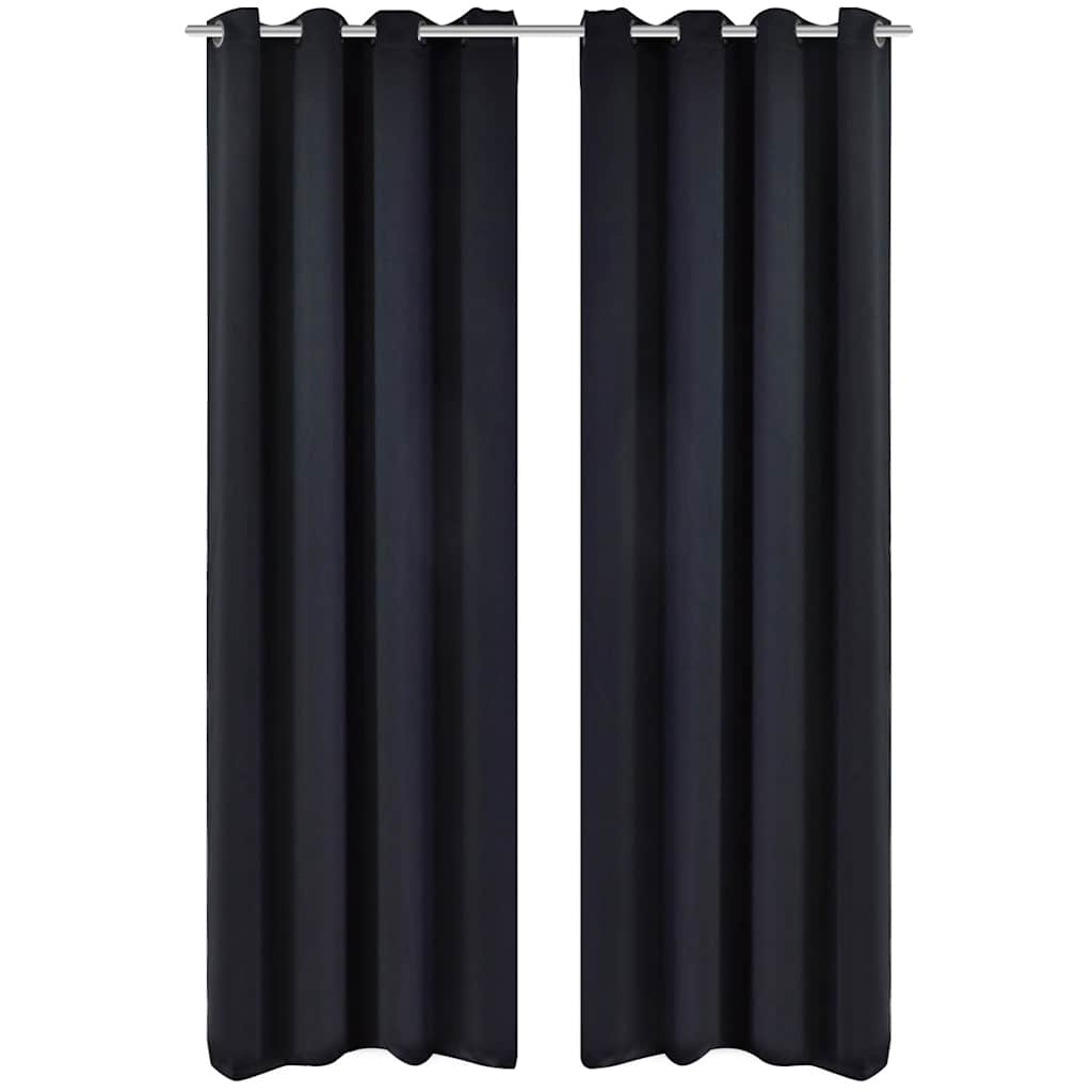 Blackout Curtains 2 pcs. with Metal Eyelets 135x175 cm Black