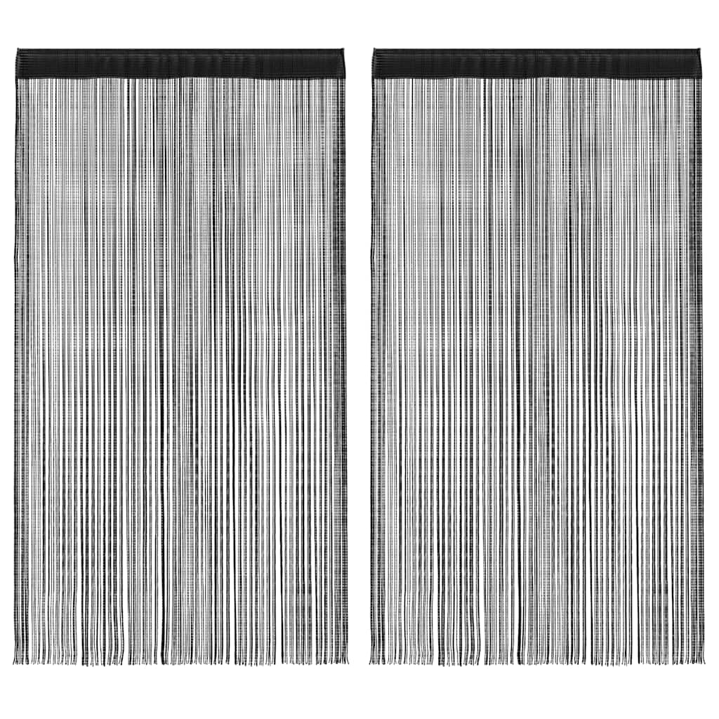 String curtains 2 pcs. 100 x 250 cm Black