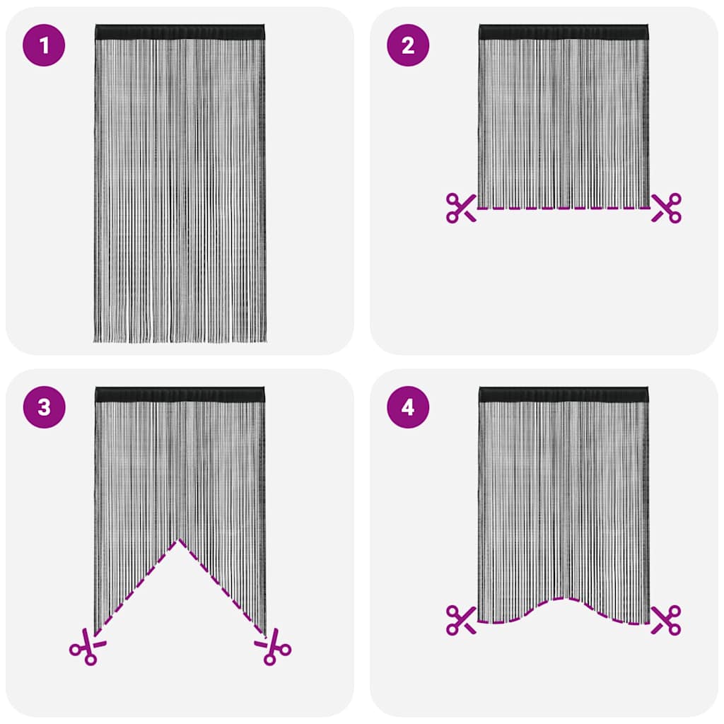 String curtains 2 pcs. 100 x 250 cm Black
