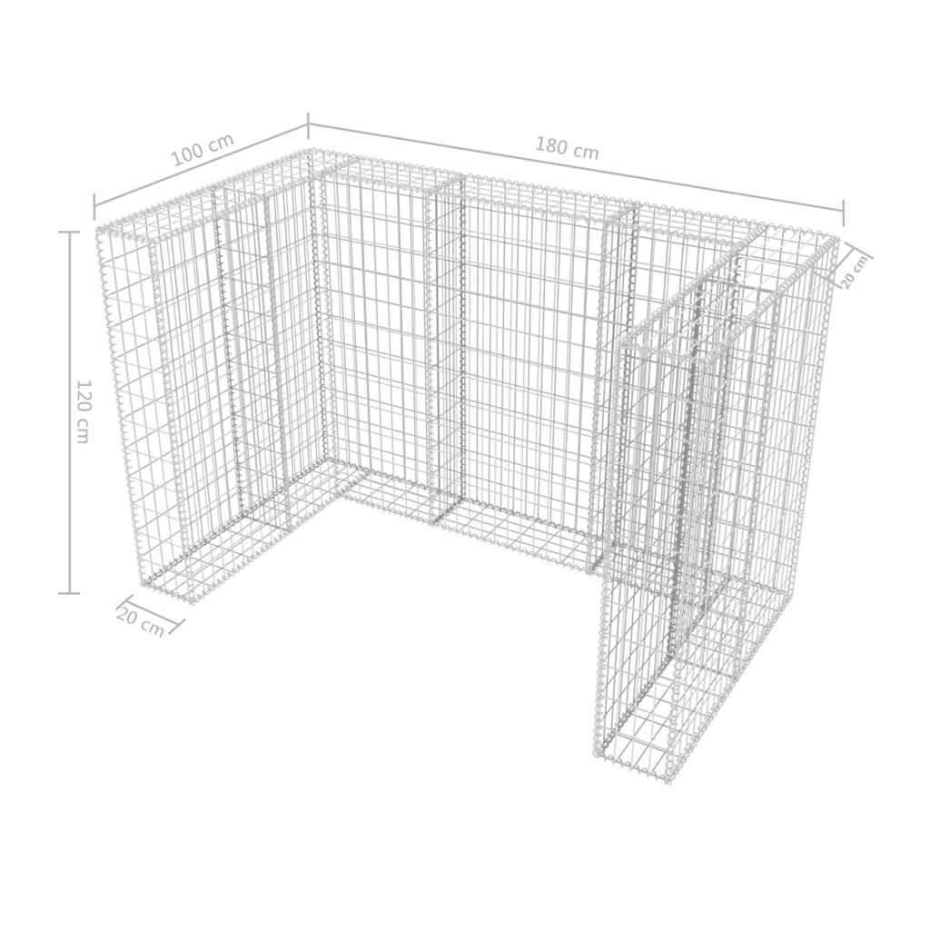 Gabion Bin Enclosure for 2 Bins, Steel, 180x100x120cm