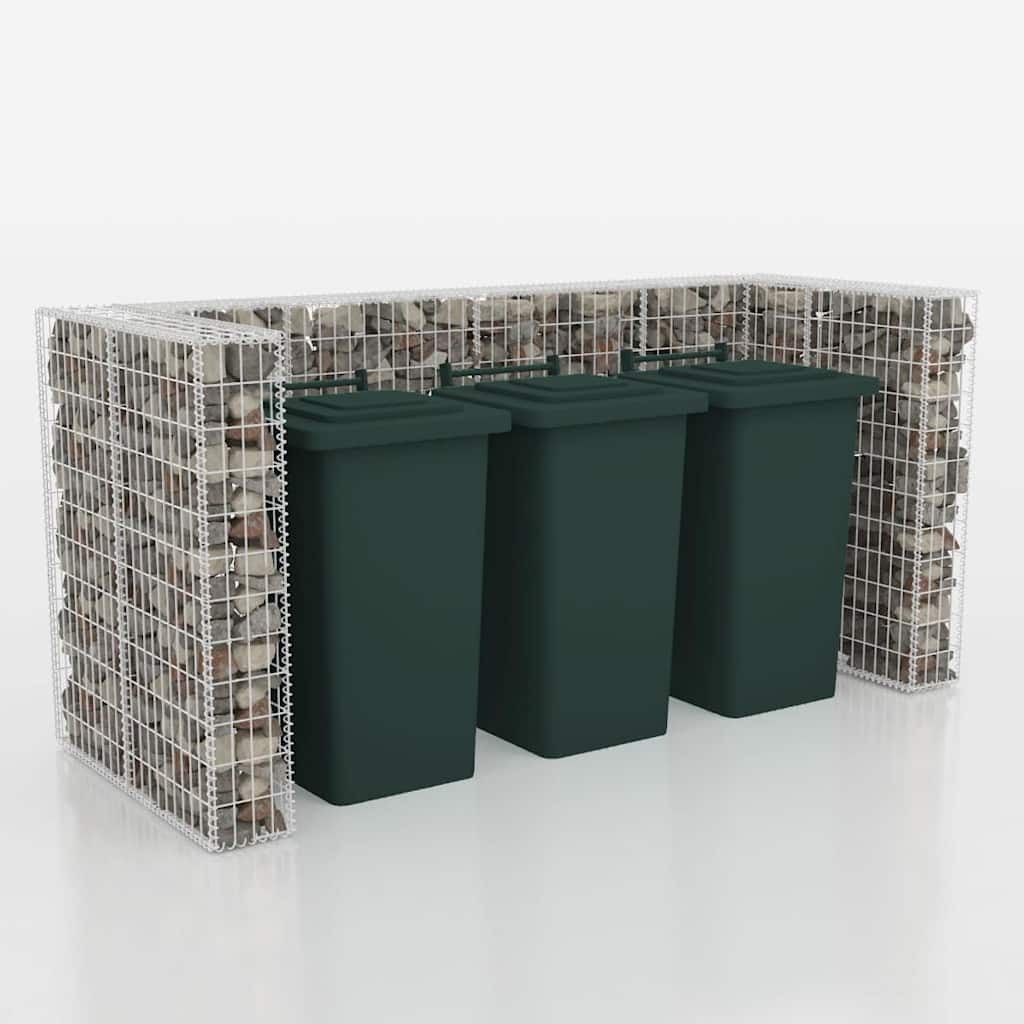 Gabion bin enclosure for 3 bins, steel, 250x100x120cm