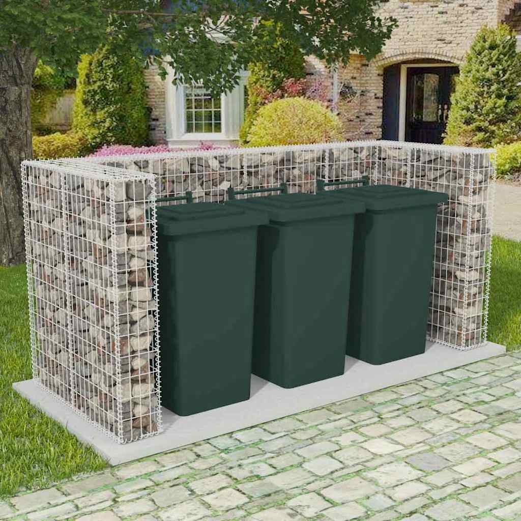 Gabion bin enclosure for 3 bins, steel, 250x100x120cm