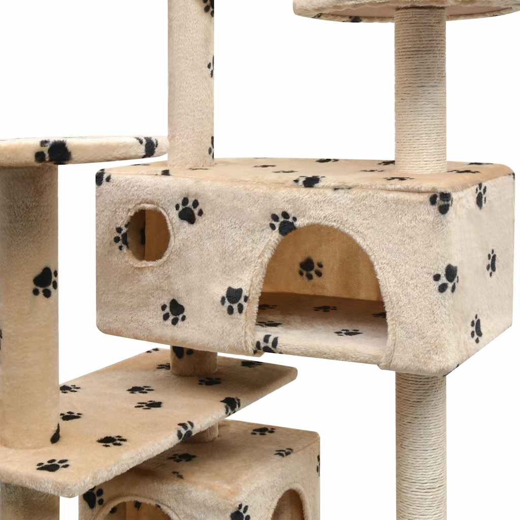 Katzen-Kratzbaum 125 cm Pfoten-Aufdruck Beige