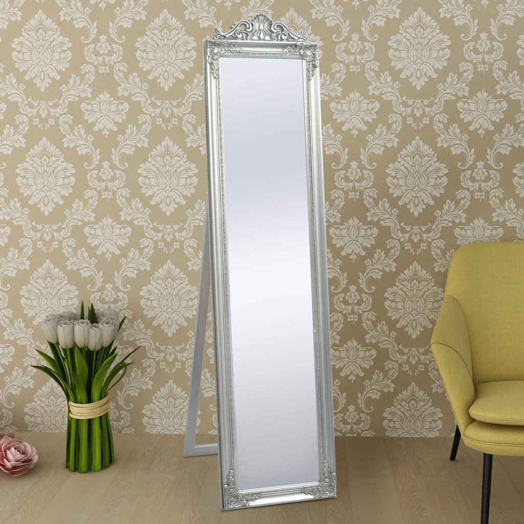 Baroque Style Floor Mirror 160x40 cm Silver