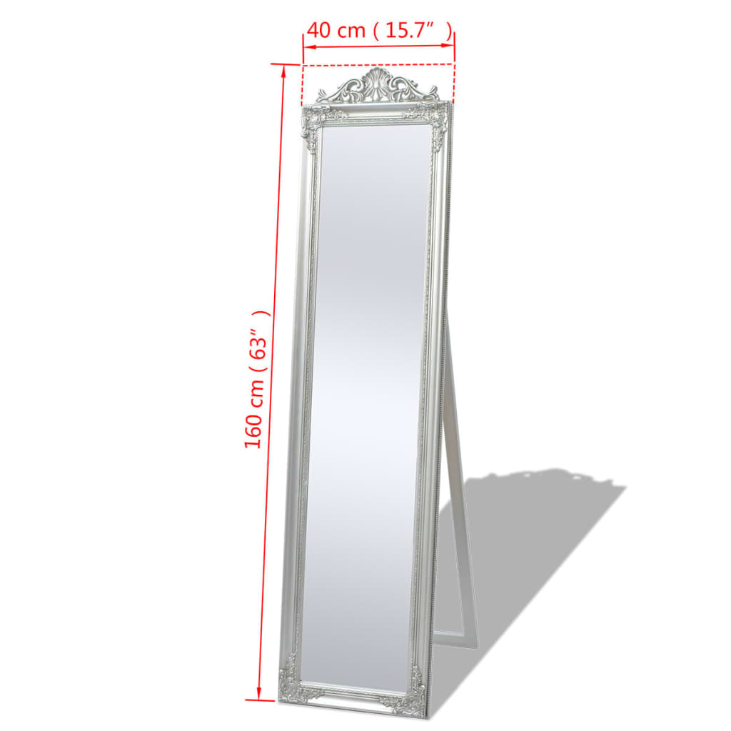 Baroque Style Floor Mirror 160x40 cm Silver