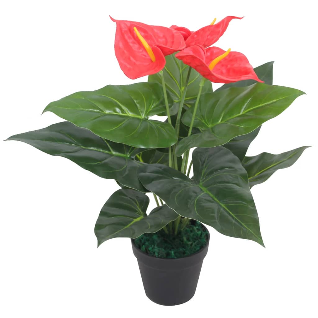 Anthurium artificiel en pot 45 cm rouge et jaune