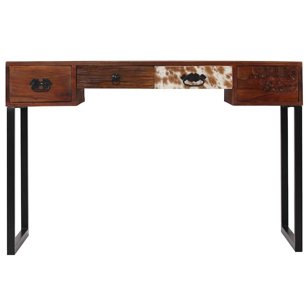 Bureau en bois massif d'acacia et cuir véritable 117x50x76 cm