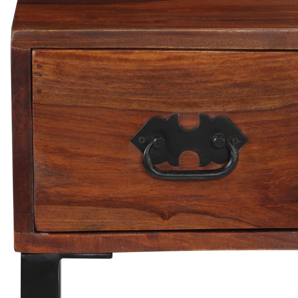 Bureau en bois massif d'acacia et cuir véritable 117x50x76 cm