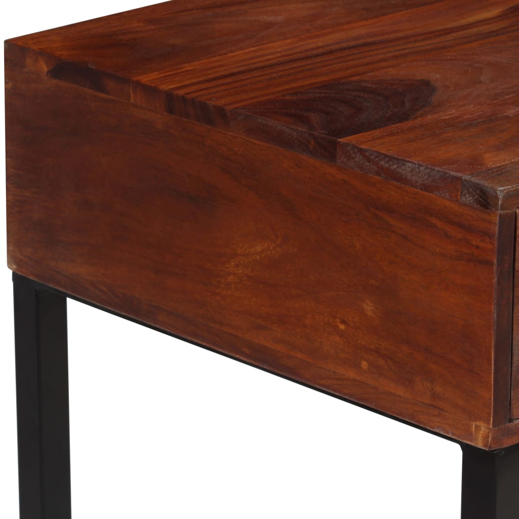 Bureau en bois massif d'acacia et cuir véritable 117x50x76 cm