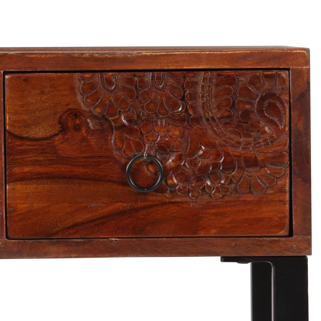 Bureau en bois massif d'acacia et cuir véritable 117x50x76 cm