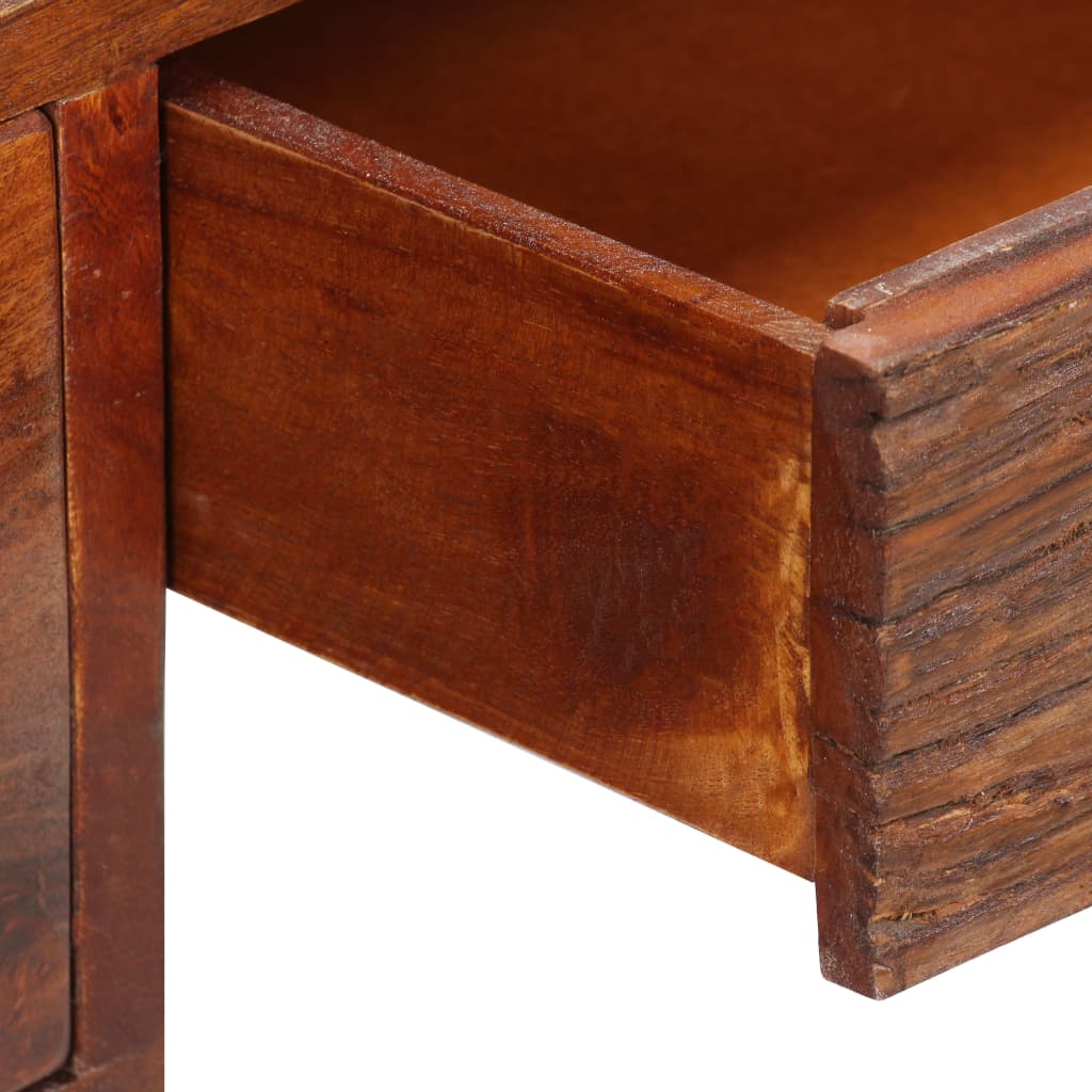 Bureau en bois massif d'acacia et cuir véritable 117x50x76 cm