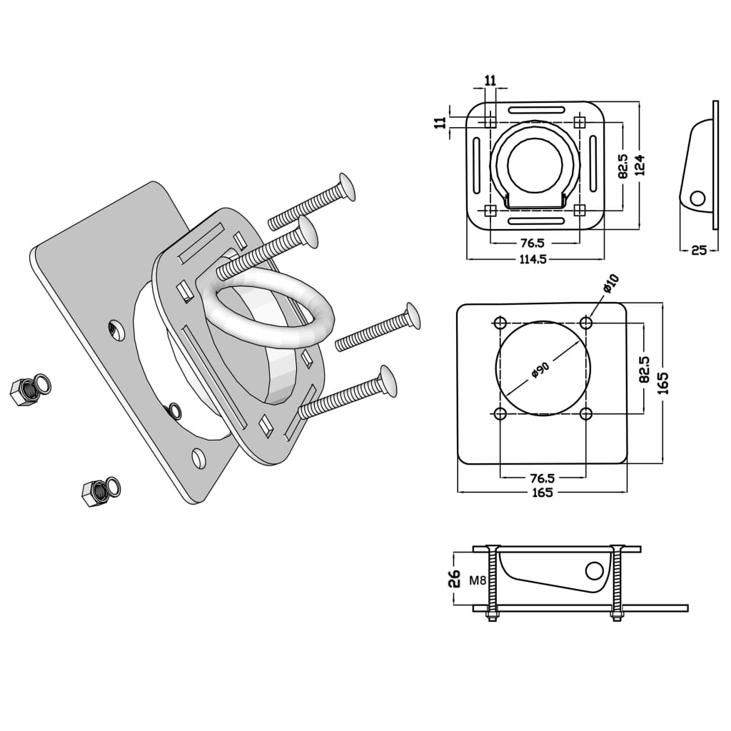 Lashing Eyes for Trailers, 6 pcs., Galvanized Steel, 2000 kg