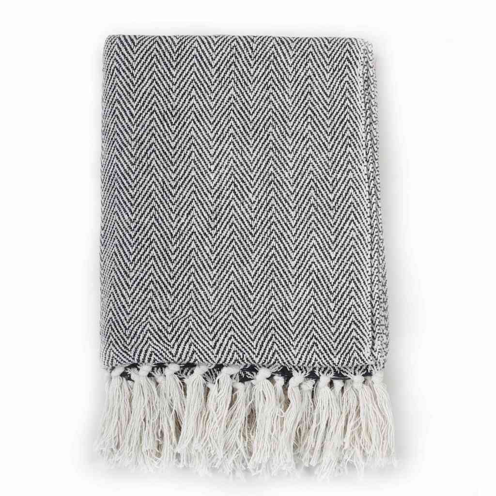 Cotton Throw Herringbone Pattern 125x150 cm Navy Blue