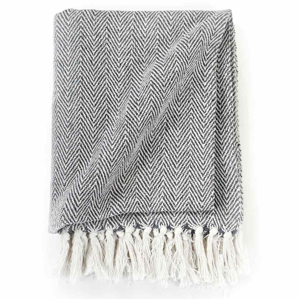Cotton Throw Herringbone Pattern 125x150 cm Navy Blue