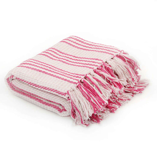 Cotton Throw Stripes 125x150 cm Pink and White