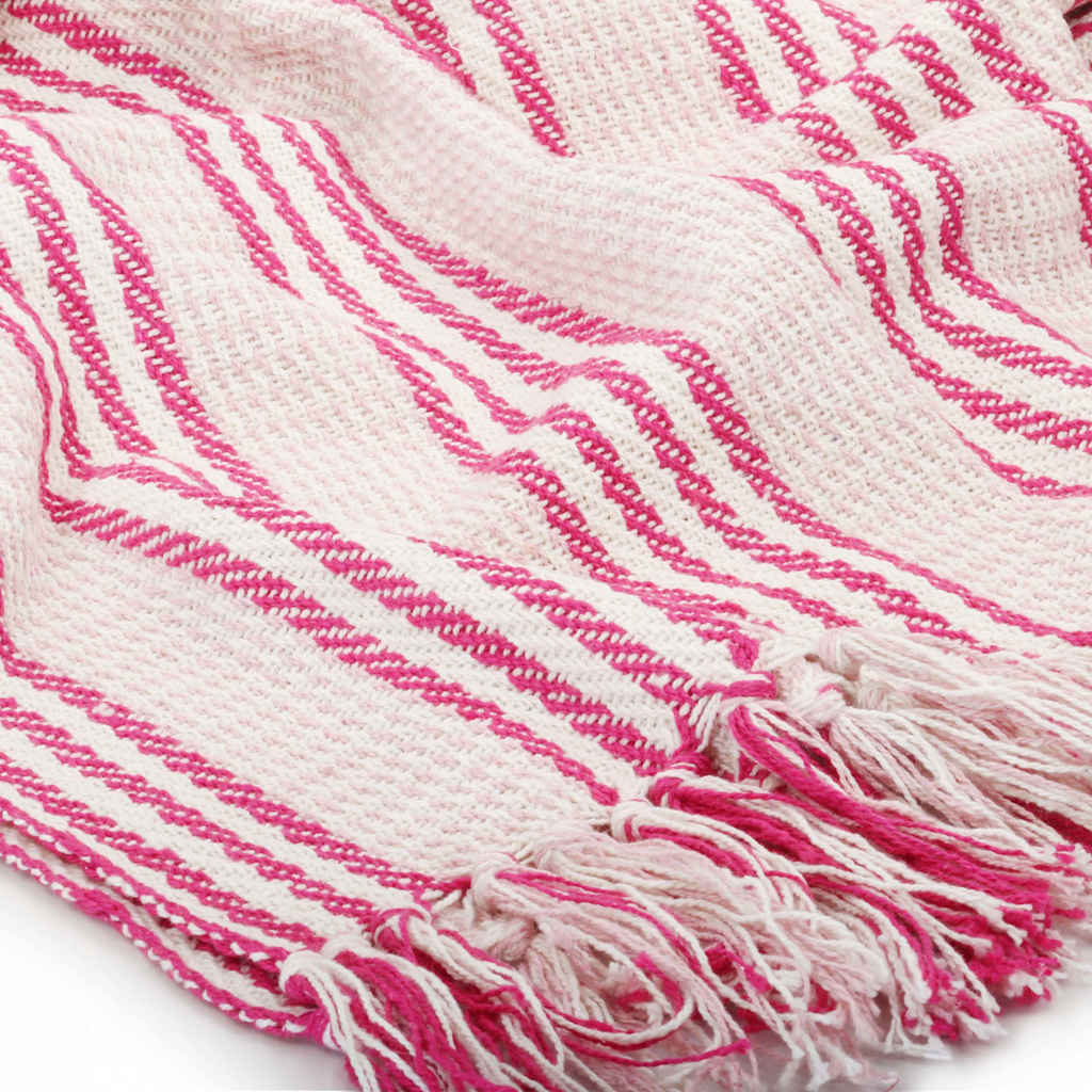 Überwurf Baumwolle Streifen 220x250 cm Rosa und Weiß