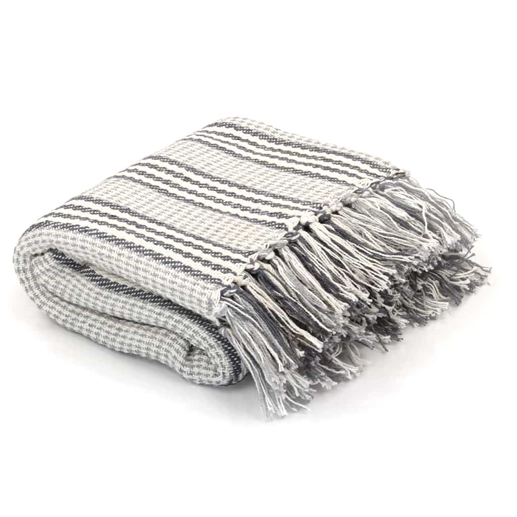 Plaid coton rayé 125x150 cm gris et blanc