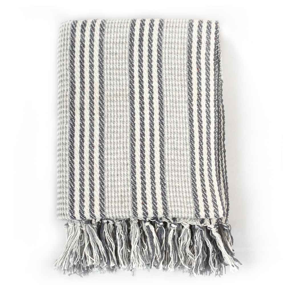 Plaid coton rayé 125x150 cm gris et blanc