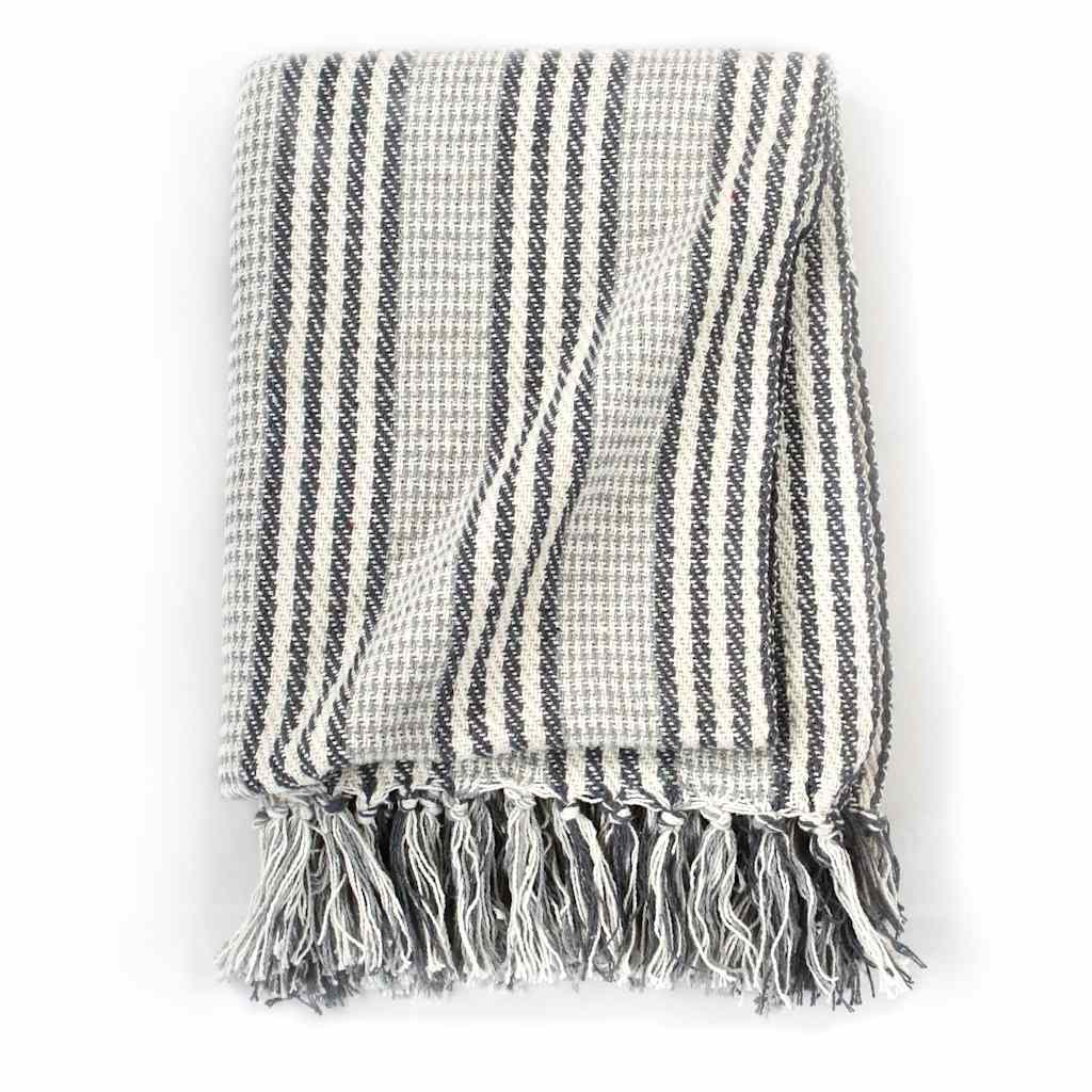 Plaid coton rayé 125x150 cm gris et blanc