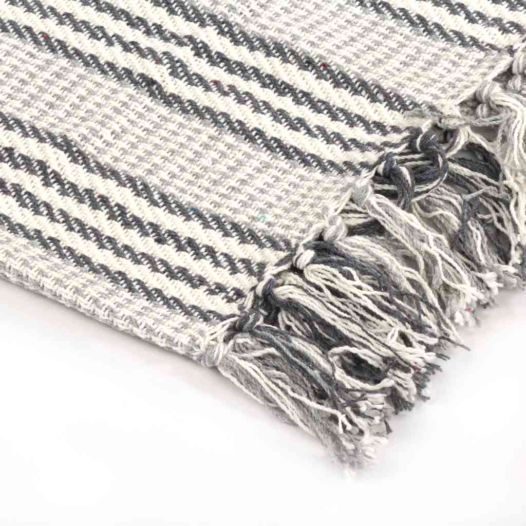 Plaid coton rayé 125x150 cm gris et blanc