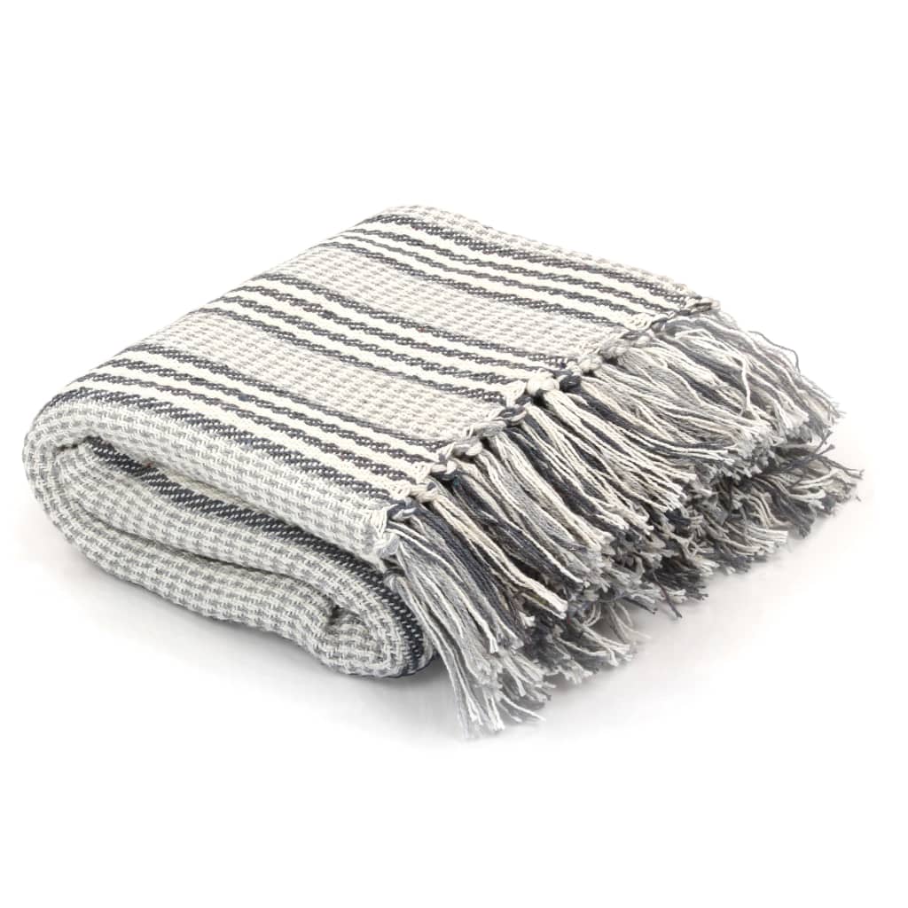 Jeté de lit coton rayé 220x250 cm Gris et blanc