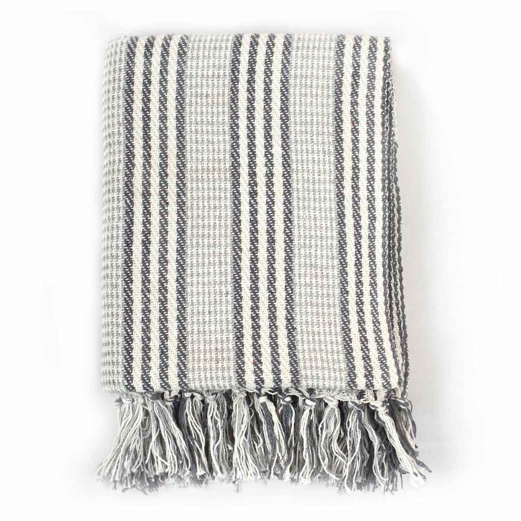 Jeté de lit coton rayé 220x250 cm Gris et blanc