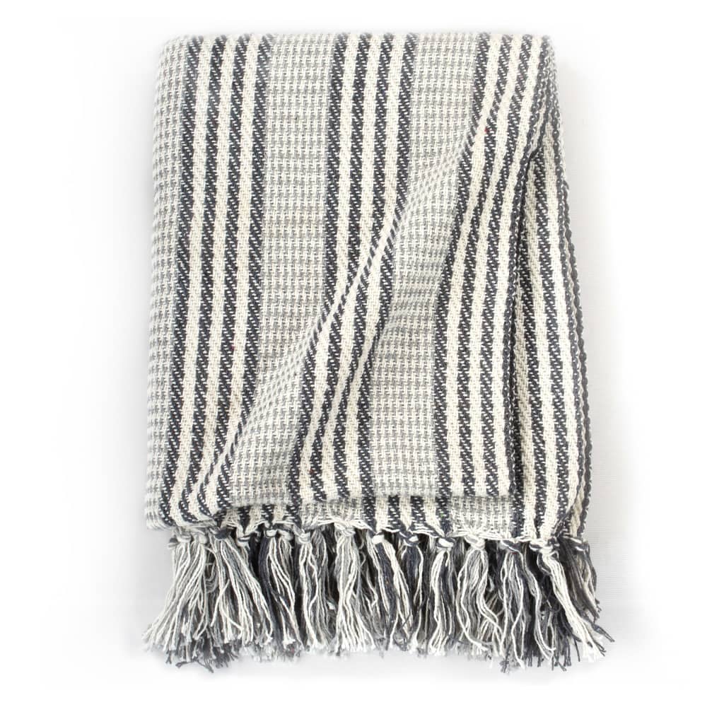 Jeté de lit coton rayé 220x250 cm Gris et blanc