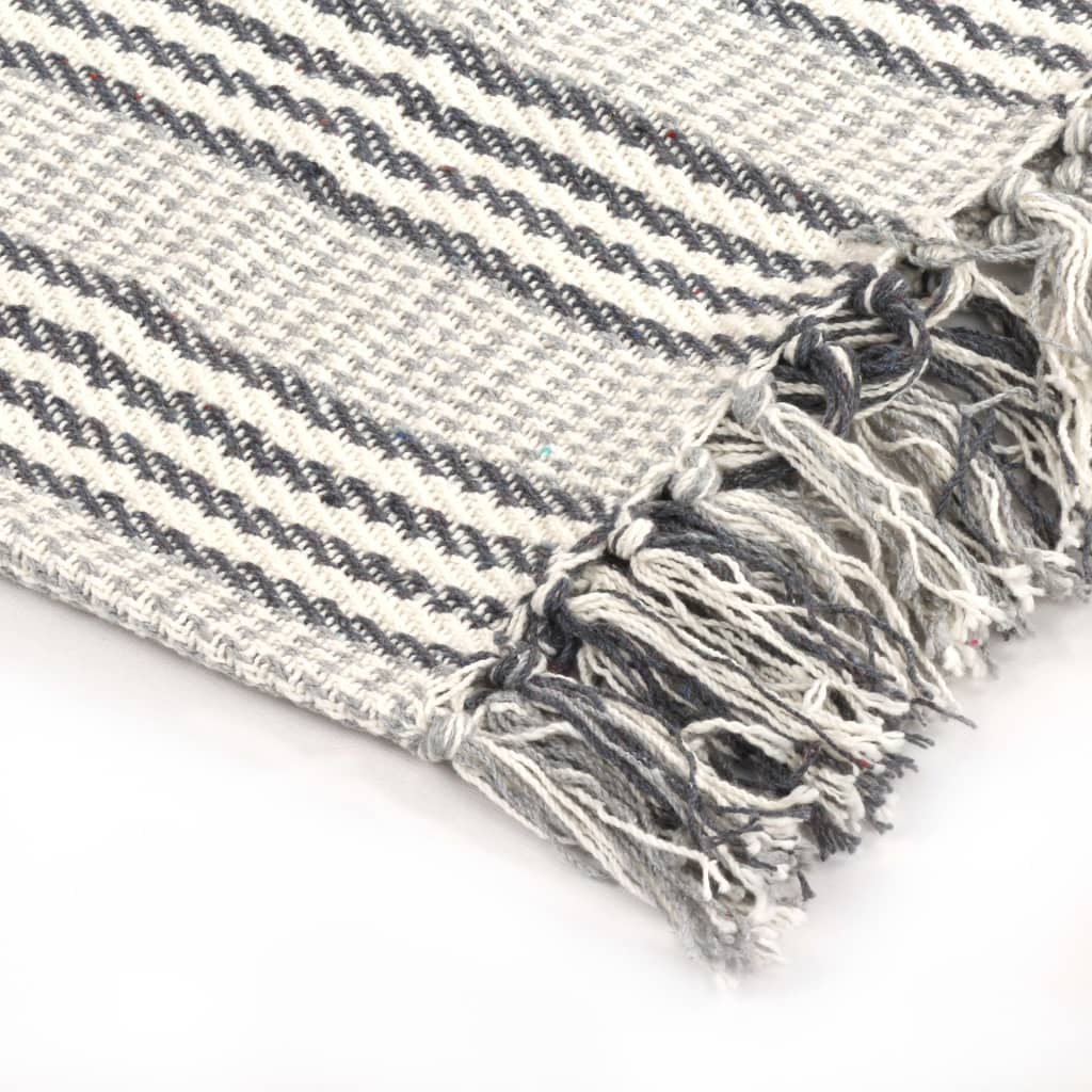 Jeté de lit coton rayé 220x250 cm Gris et blanc