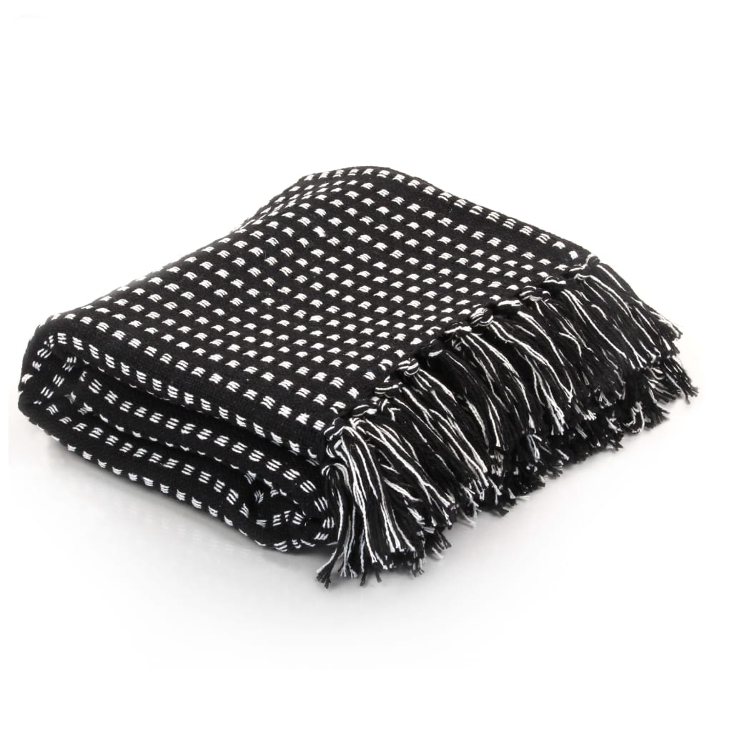 Jeté de lit coton carreaux 160x210 cm Noir