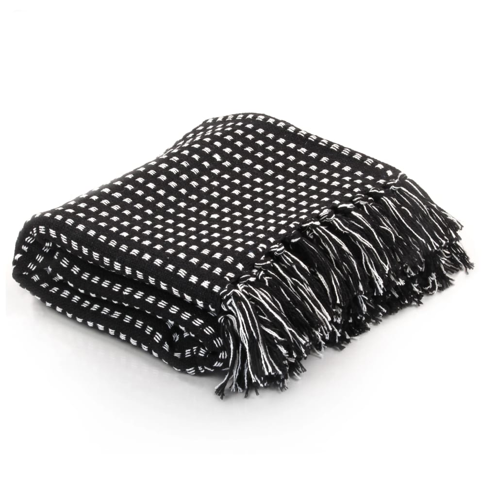 Jeté de lit coton carreaux 220x250 cm noir