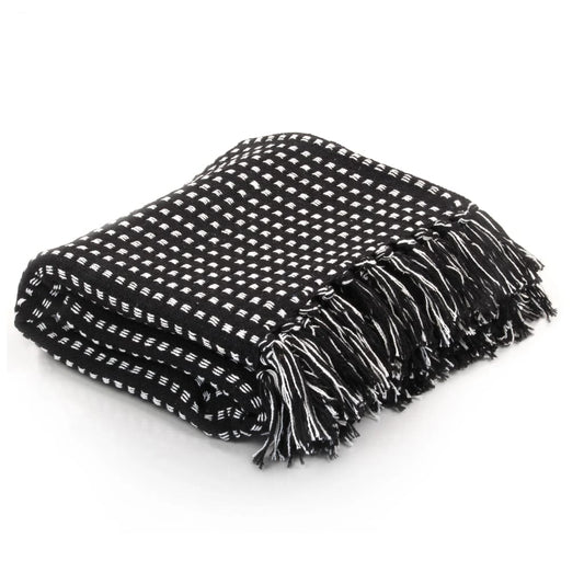 Cotton Checked Throw 220x250 cm Black