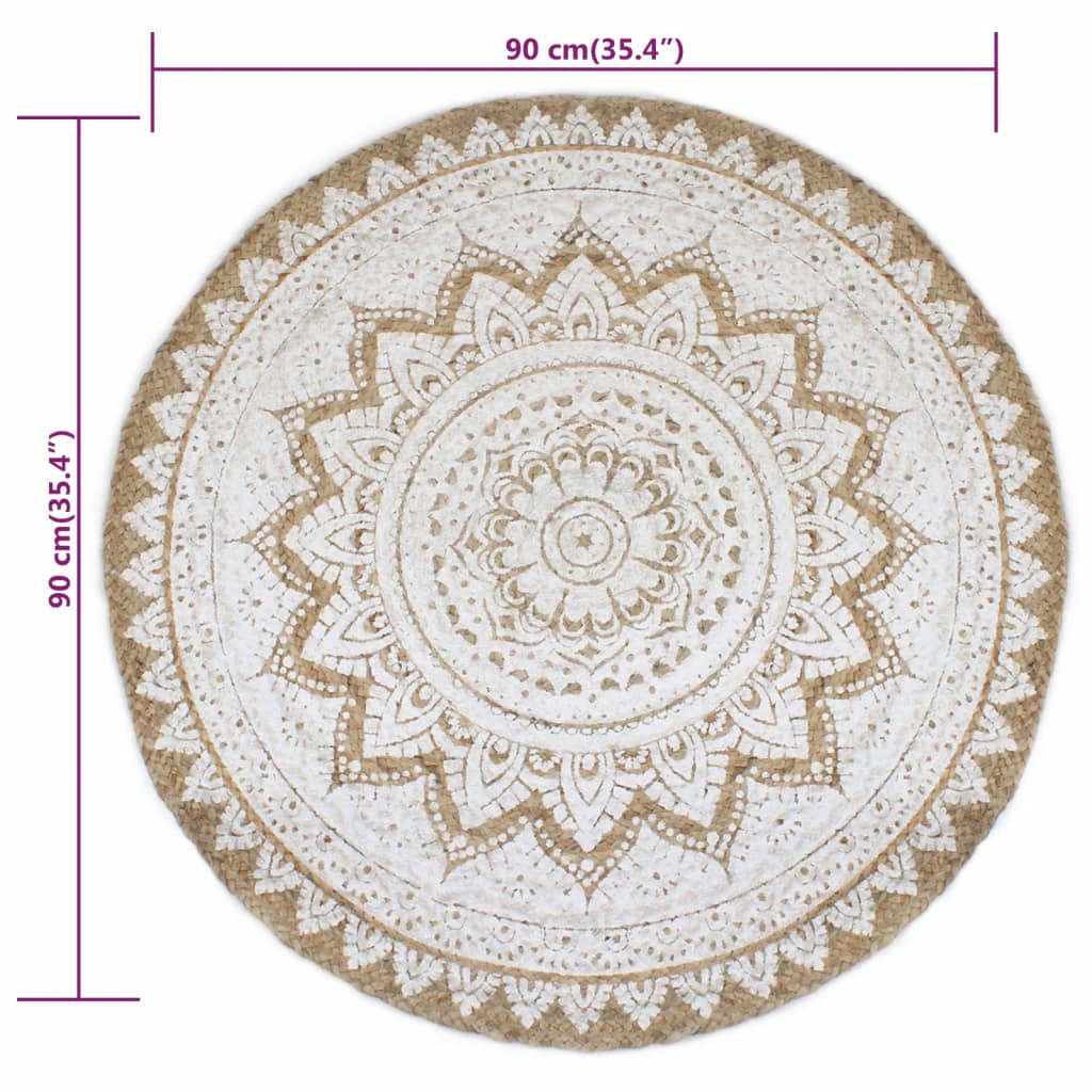 Tapis Jute Tressé Imprimé Rond 90 cm