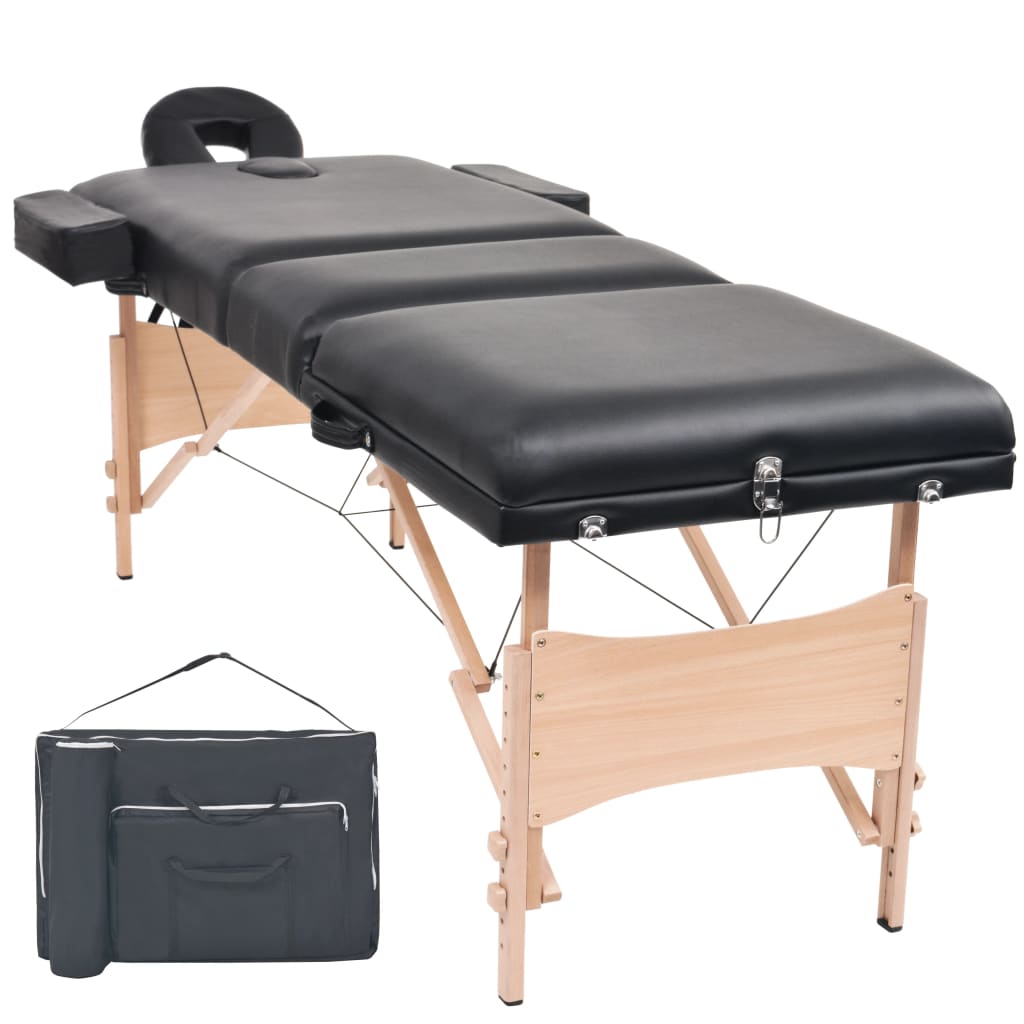 Table de massage portable 3 zones rembourrage 10 cm noir