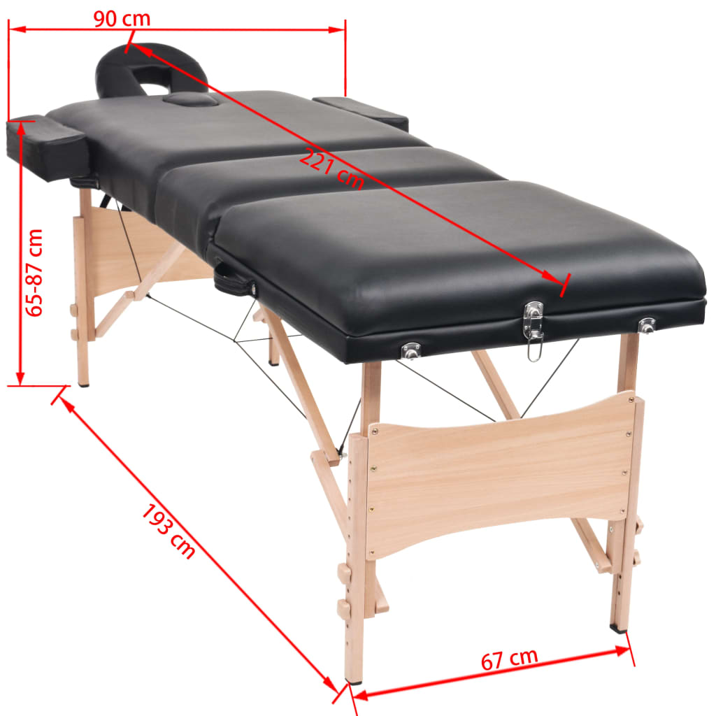 Table de massage portable 3 zones rembourrage 10 cm noir
