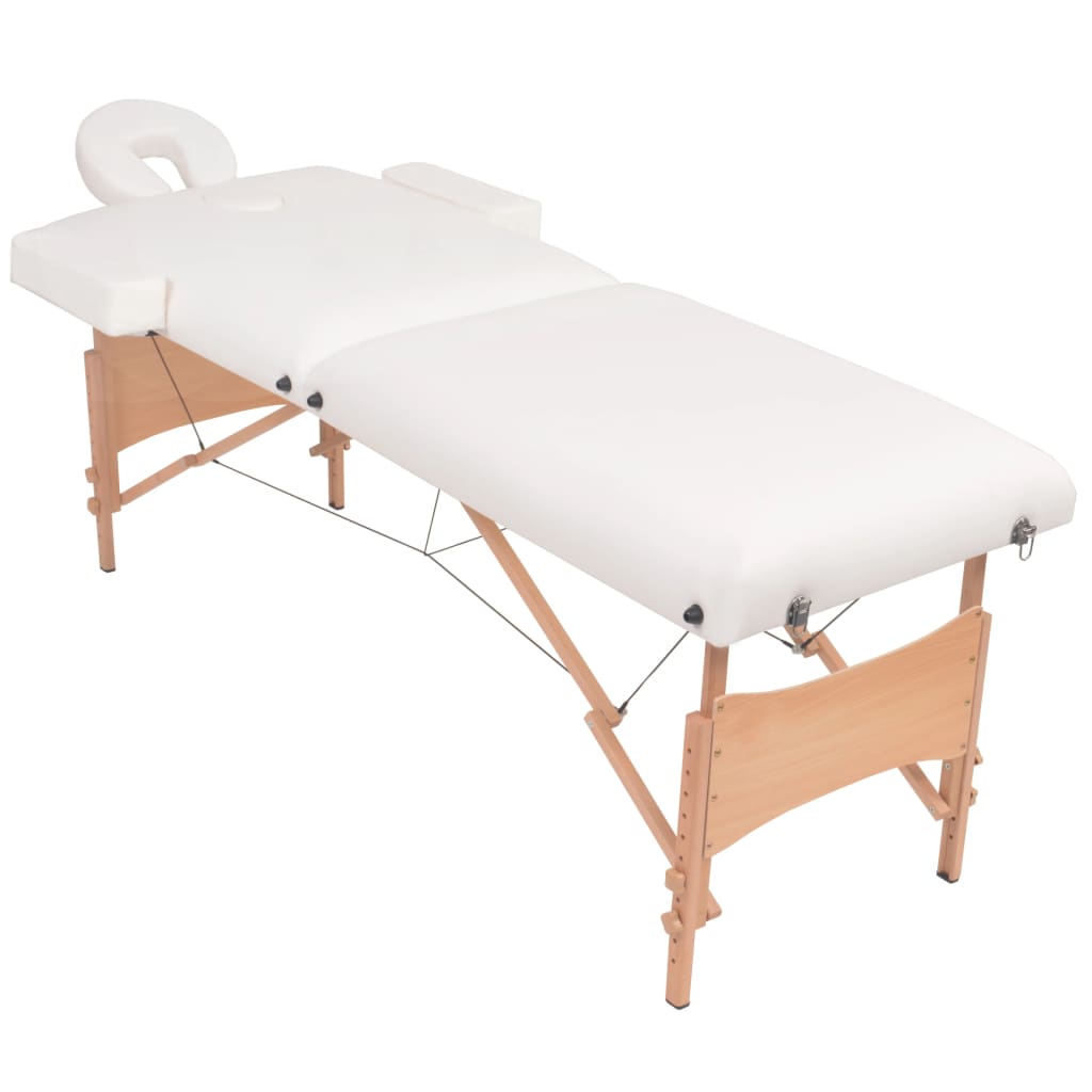 Table de massage 2 zones pliable avec tabouret 10 cm assise blanc