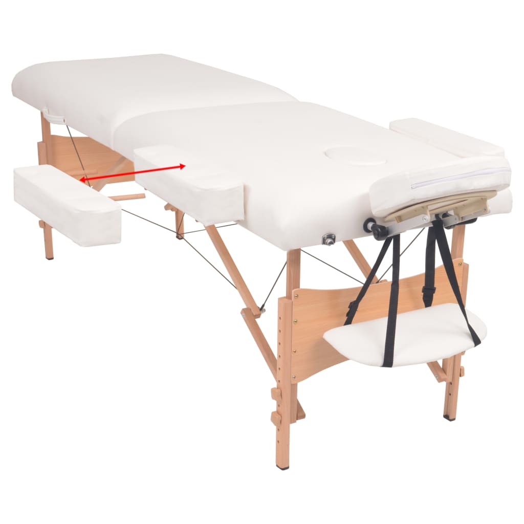 Table de massage 2 zones pliable avec tabouret 10 cm assise blanc