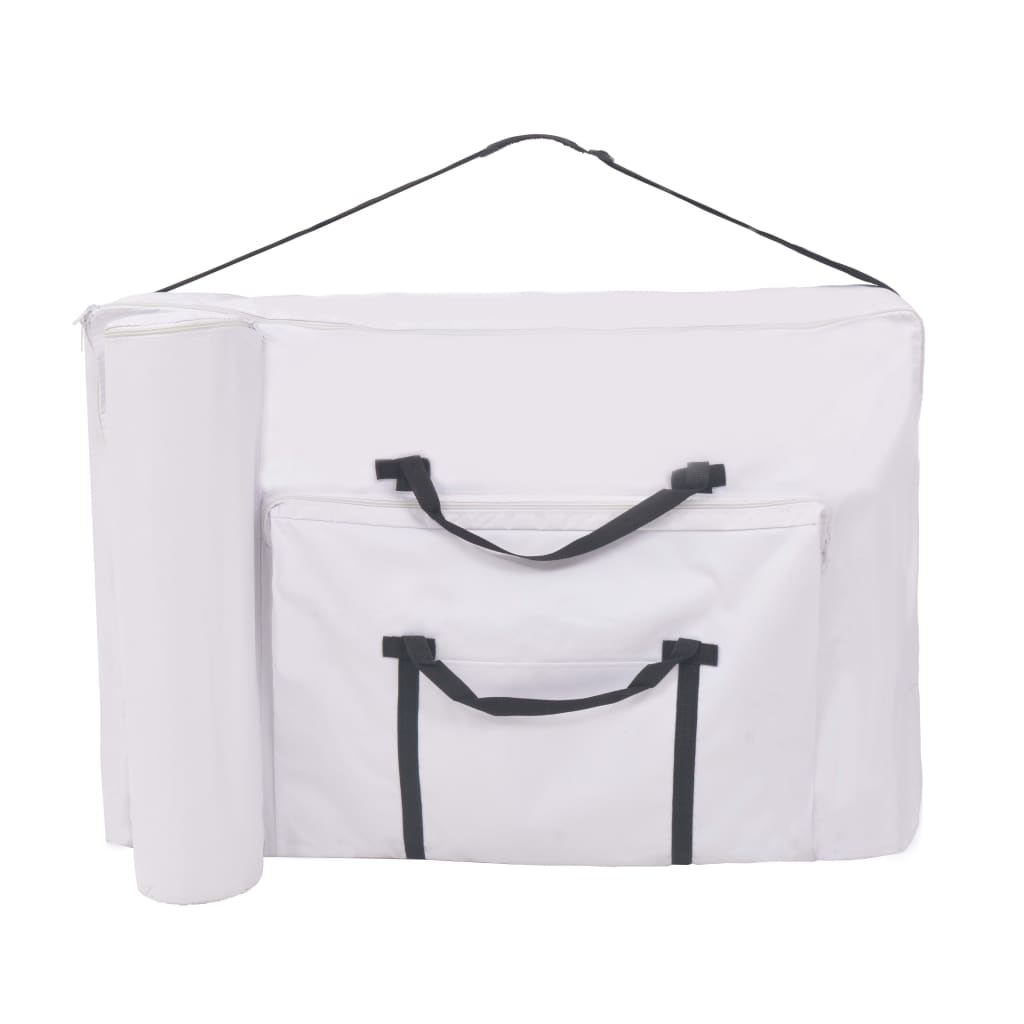 Table de massage 2 zones pliable avec tabouret 10 cm assise blanc