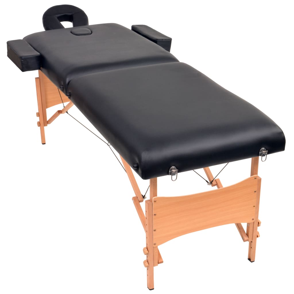 Table de massage pliante 2 zones avec tabouret 10 cm assise noire